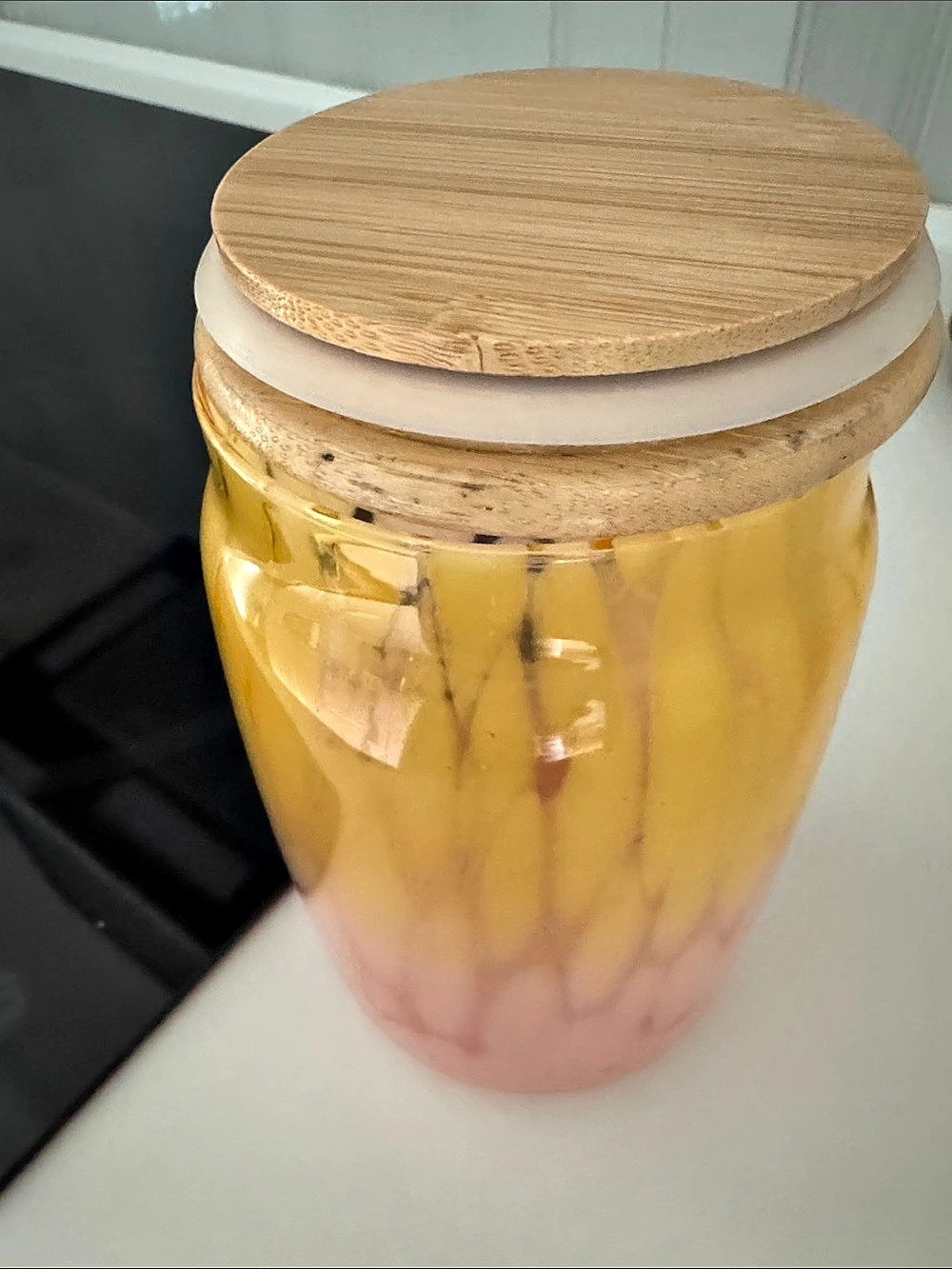 Yellow & Pink Abstract Food Storage Jar with Lid